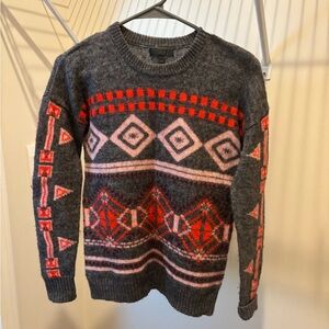 Men's Gray and Red Patterned Sweater
